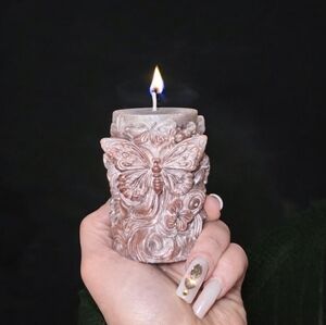 Rose Gold Butterfly Beeswax Candle Handmade Floral Decor
